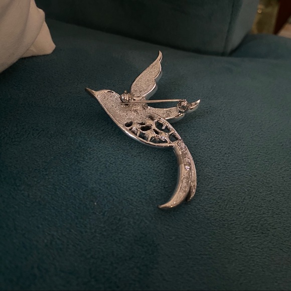 iridescent rhinestone & silver bird brooch - Picture 3 of 3